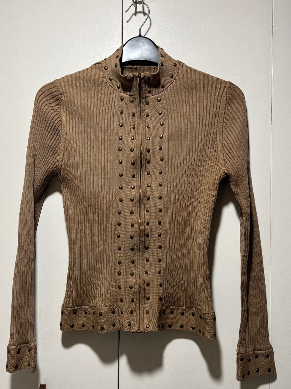Vintage Y2K Studded Ribbed Knit Zip Up - S